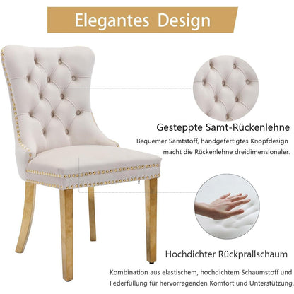 Samt Esszimmerstühle 4er Set mit goldenen Beinen