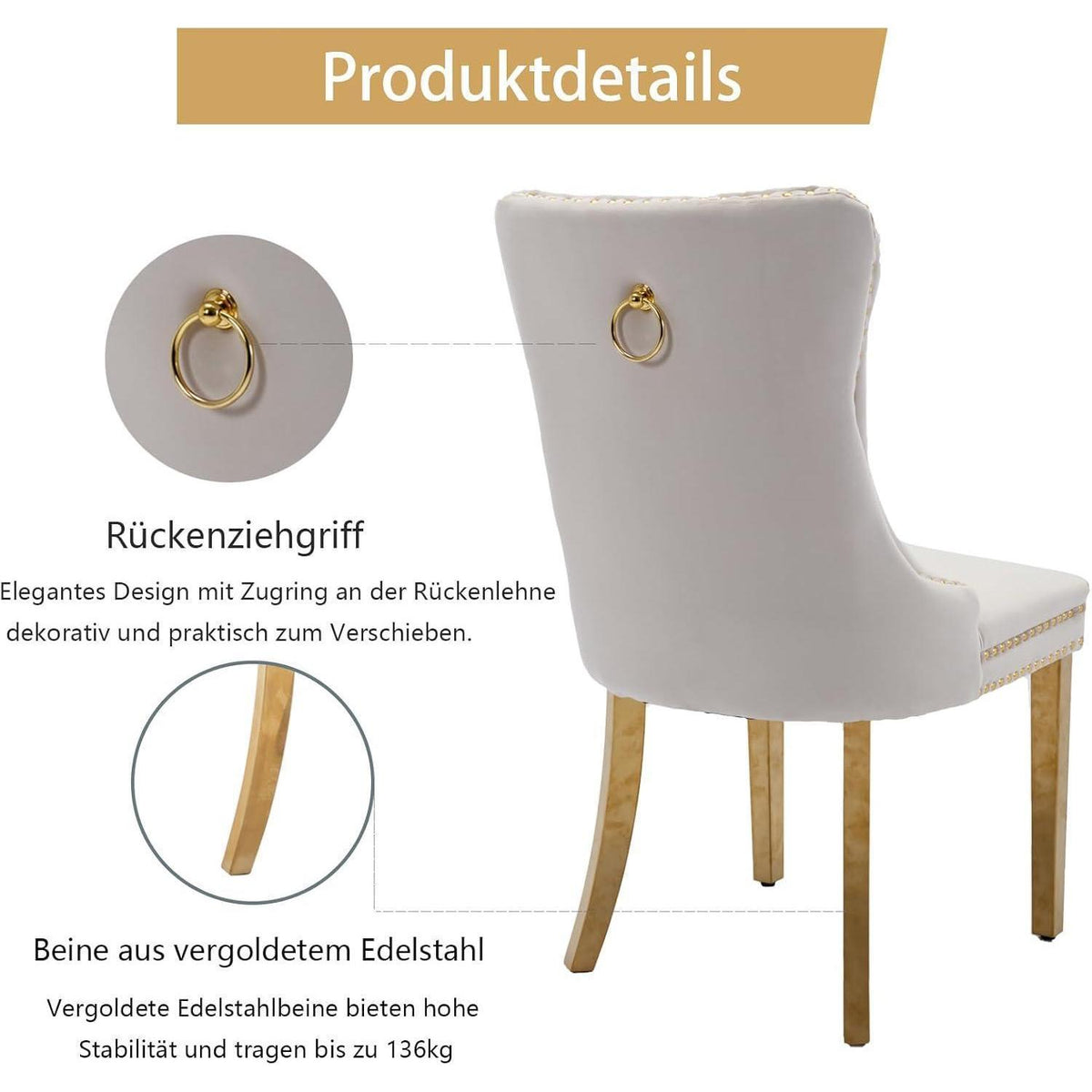 Samt Esszimmerstühle 4er Set mit goldenen Beinen