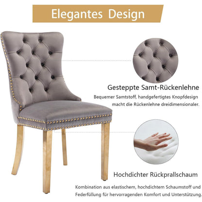 8x Samt Esszimmerstühle mit goldenen Beinen & Nieten
