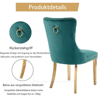 Samt Esszimmerstühle 4er Set mit goldenen Beinen, Grün