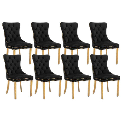 8x Samt Esszimmerstühle mit goldenen Beinen & Nieten