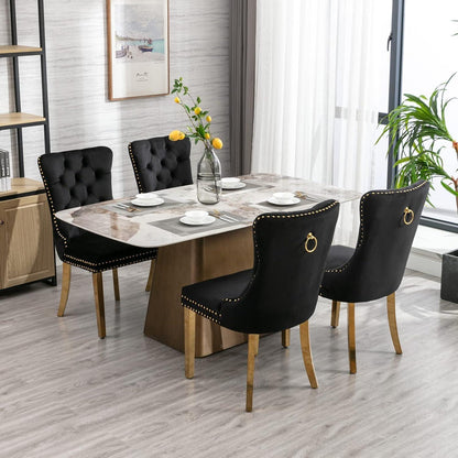 8x Samt Esszimmerstühle mit goldenen Beinen & Nieten