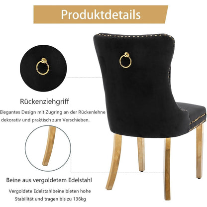 8x Samt Esszimmerstühle mit goldenen Beinen & Nieten