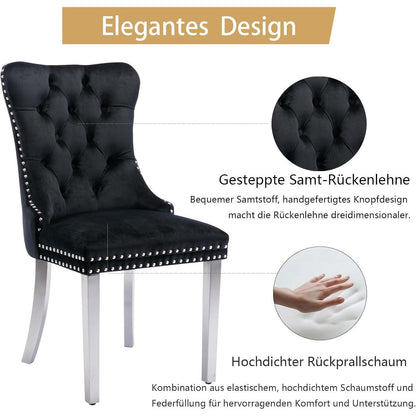 Samt Esszimmerstühle 2er Set mit Edelstahlbeinen Schwarz