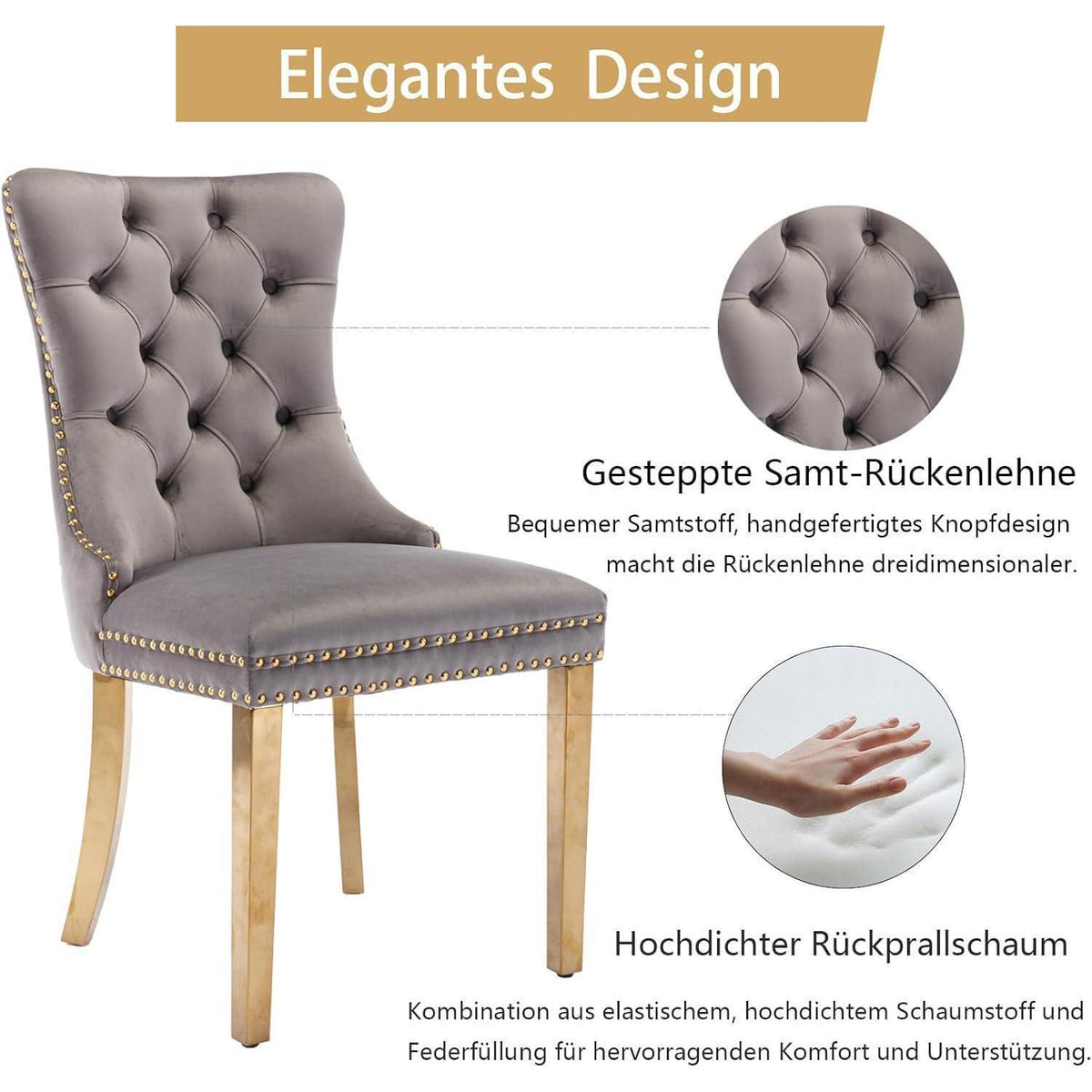 Samt Esszimmerstühle 2er Set mit goldenen Beinen