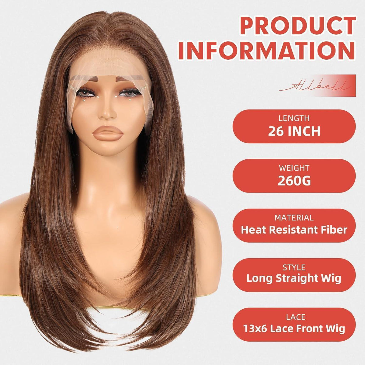 Dunkelbraune 22" Lace Front Perücke Gerade, Glueless & Vielseitig