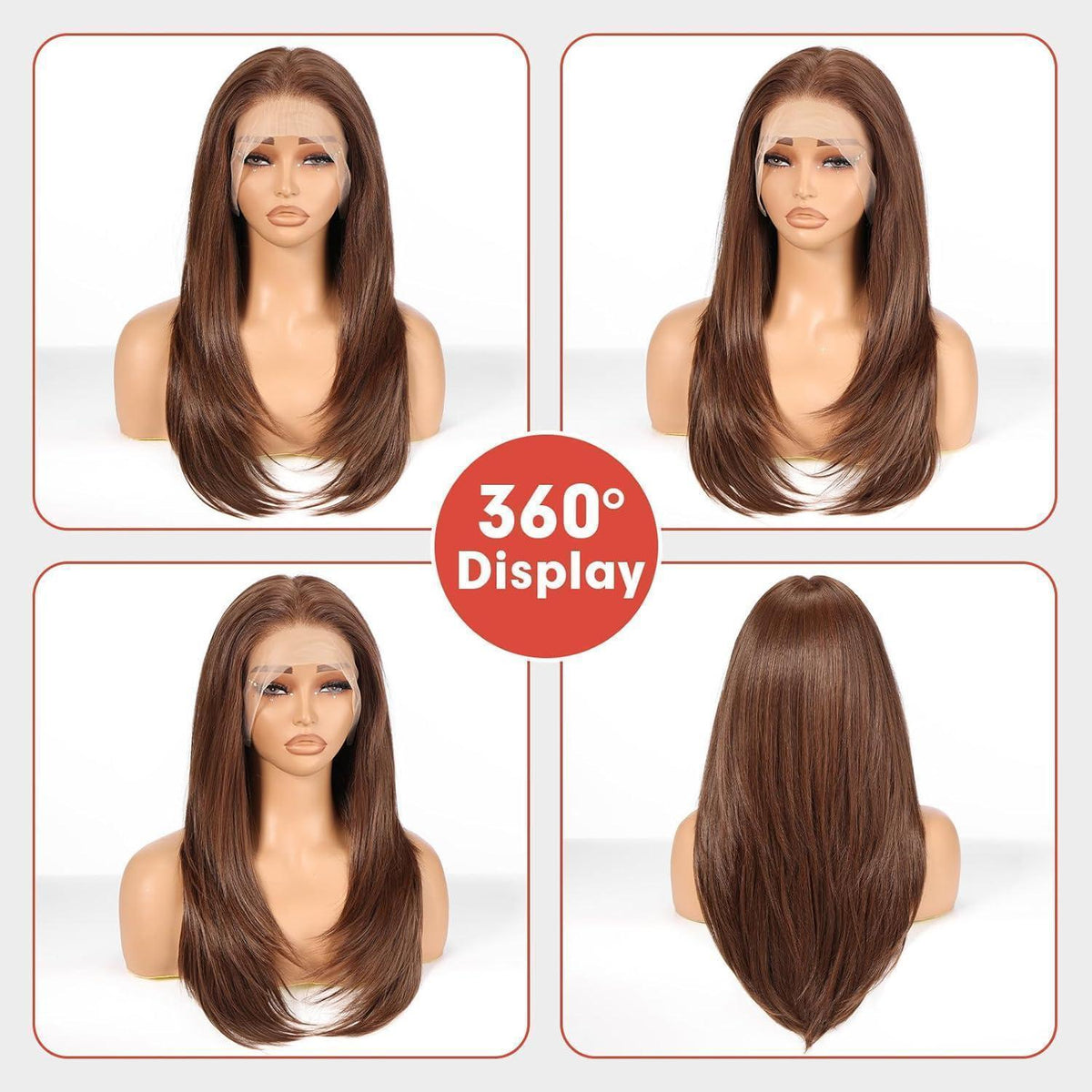Dunkelbraune 22" Lace Front Perücke Gerade, Glueless & Vielseitig