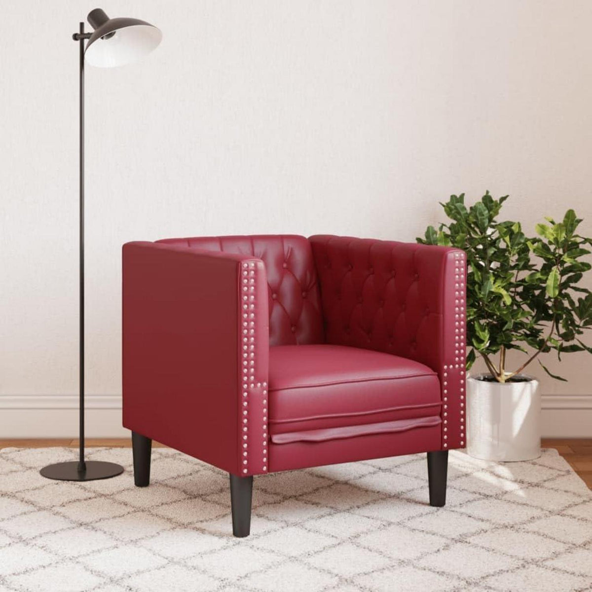 Chesterfield Sessel Kunstleder Wein – 1-Sitzer Polstersofa