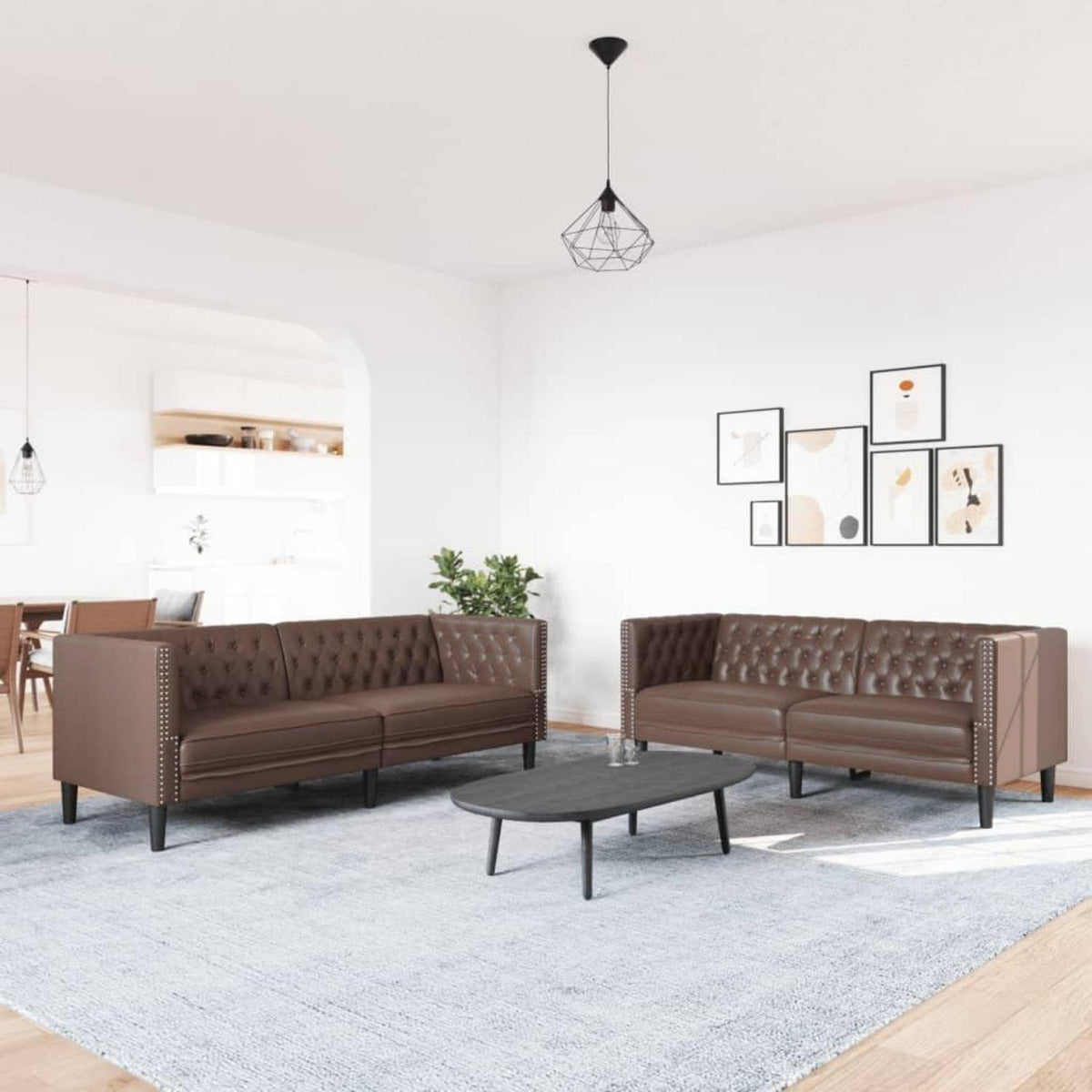 Chesterfield Sofa 2-Sitzer + 3-Sitzer Braun Kunstleder