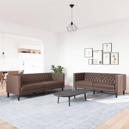 Chesterfield Sofa 2-Sitzer + 3-Sitzer Braun Kunstleder