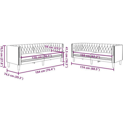 Chesterfield Sofa 2-Sitzer + 3-Sitzer Braun Kunstleder