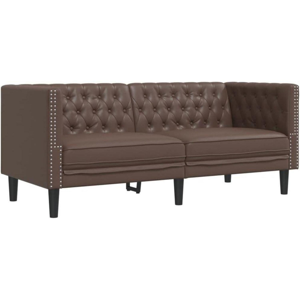 Chesterfield Sofa 2-Sitzer + 3-Sitzer Braun Kunstleder