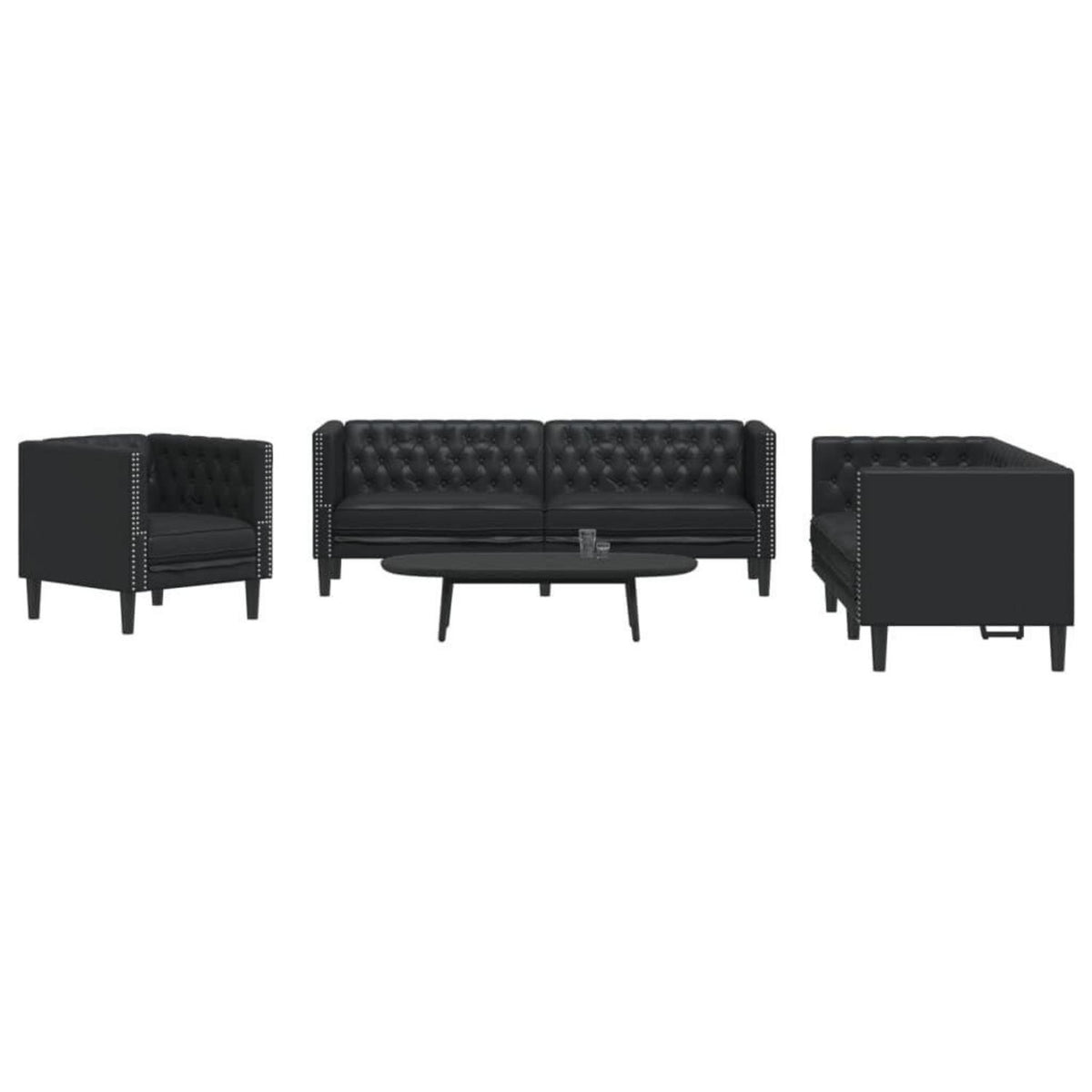 Chesterfield Polstersofa Schwarz – Sessel, 2-Sitzer & 3-Sitzer