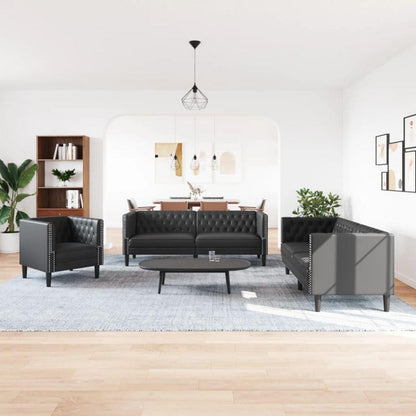Chesterfield Polstersofa Schwarz – Sessel, 2-Sitzer & 3-Sitzer
