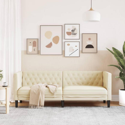 Chesterfield Sofa 3-Sitzer Creme Kunstleder Polstersofa