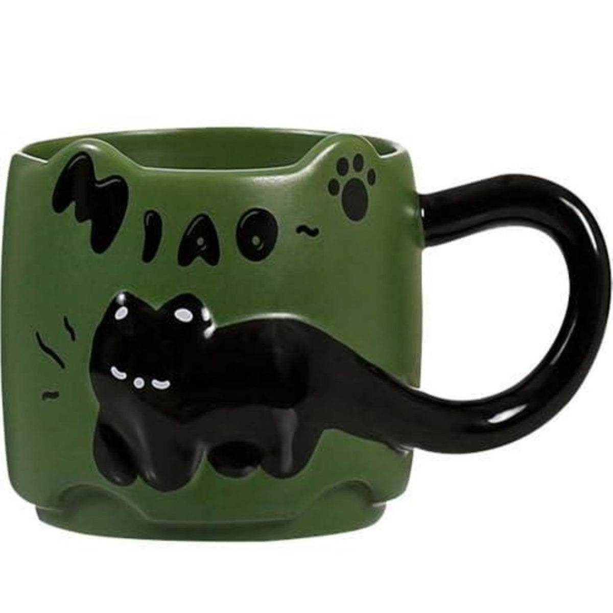 3D Katzen Tasse - Schwarze Katze Grün | Kaffeebecher für Katzenliebhaber