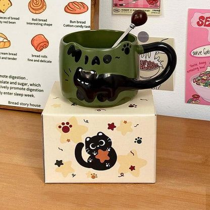 3D Katzen Tasse - Schwarze Katze Grün | Kaffeebecher für Katzenliebhaber