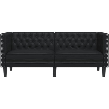 Chesterfield Sofa 2-Sitzer Schwarz Kunstleder