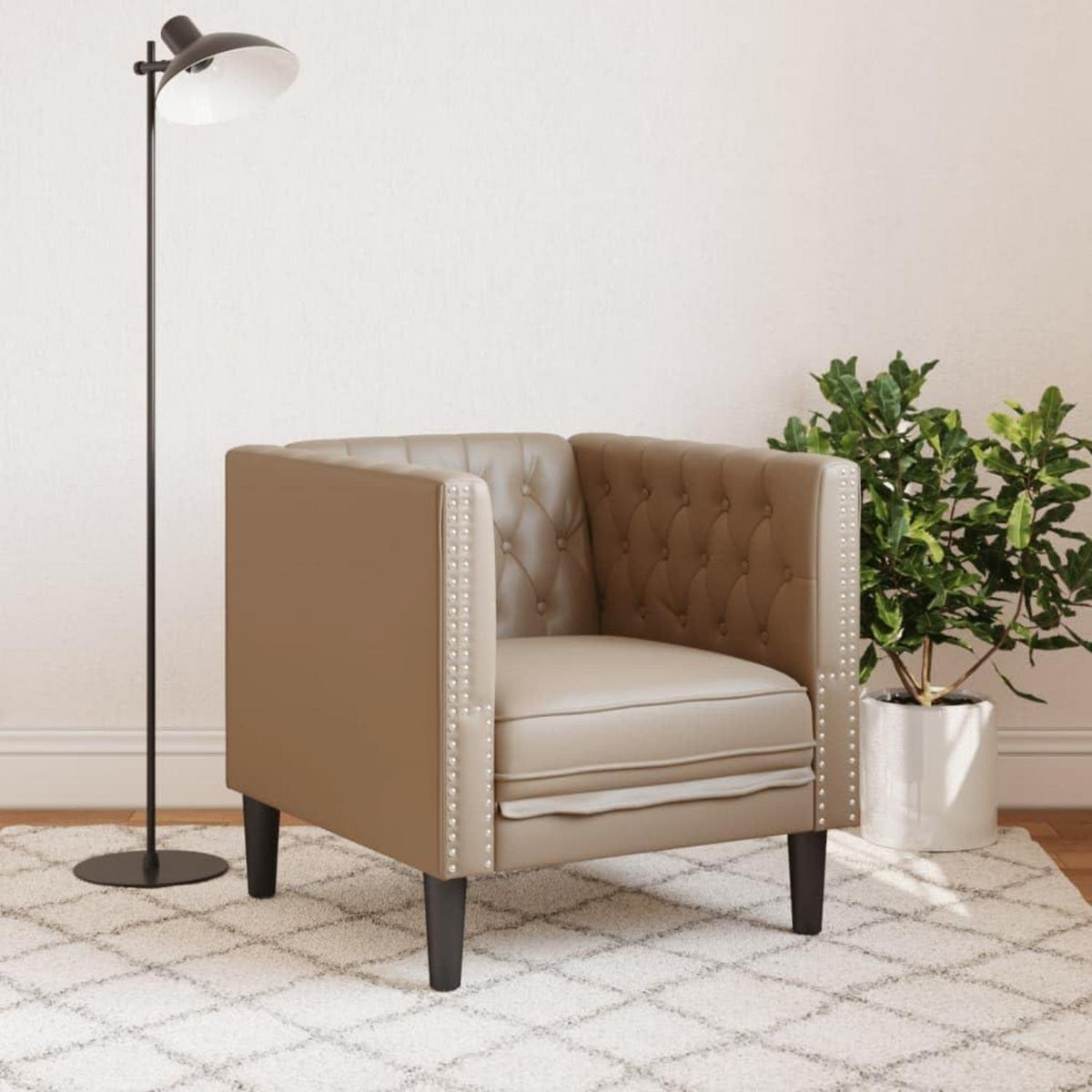 Chesterfield Sessel Kunstleder Cappuccino | 1-Sitzer Polstersofa