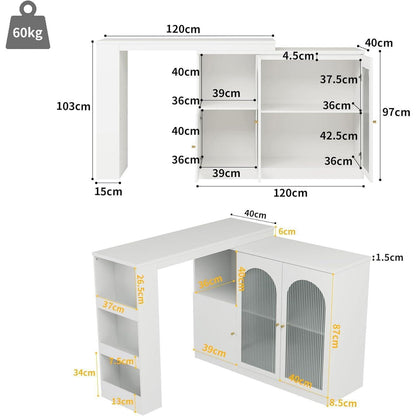 Klappbarer Esstisch mit Stauraum – Weiß 120x103cm