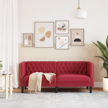 Chesterfield Sofa 2-Sitzer Kunstleder Weinrot