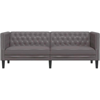 Chesterfield Sofa 3-Sitzer Grau Kunstleder Polstersofa