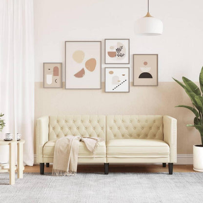 Chesterfield Sofa 2-Sitzer Creme Kunstleder Polstersofa
