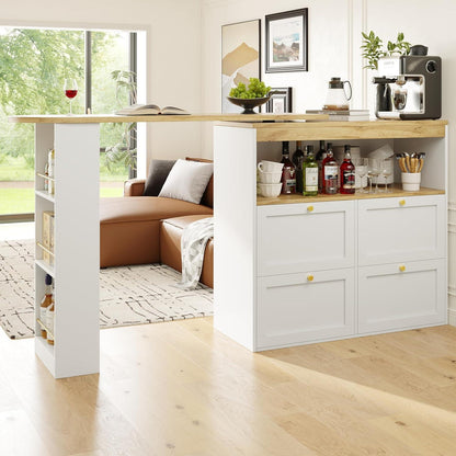 Klappbarer Esstisch mit Stauraum & Schublade – Weiß + Holz 138x104cm