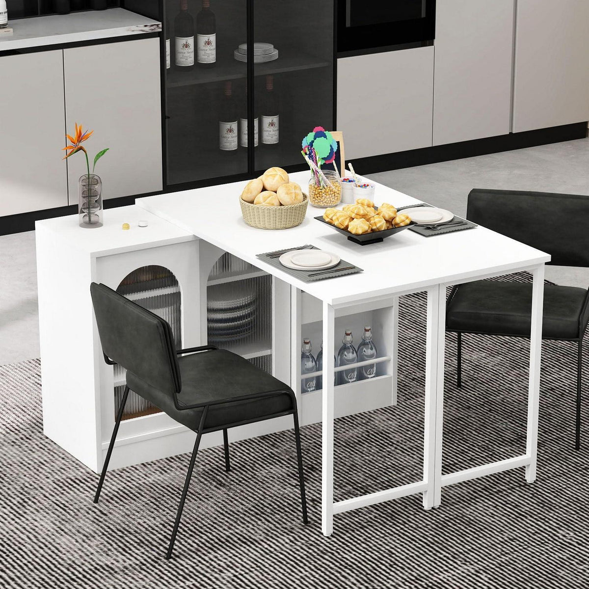 Klappbarer Esstisch mit Stauraum & Schublade – Weiß 121.5x76.7cm