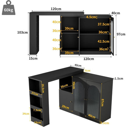 Klappbarer Esstisch mit Stauraum & Schublade – 120x103cm Schwarz