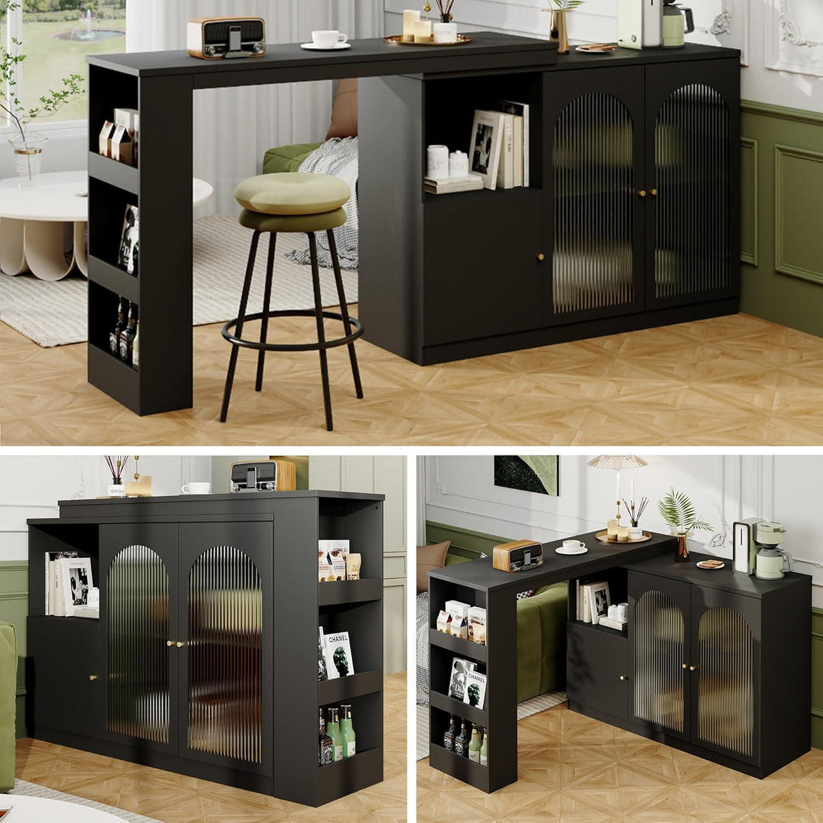 Klappbarer Esstisch mit Stauraum & Schublade – 120x103cm Schwarz