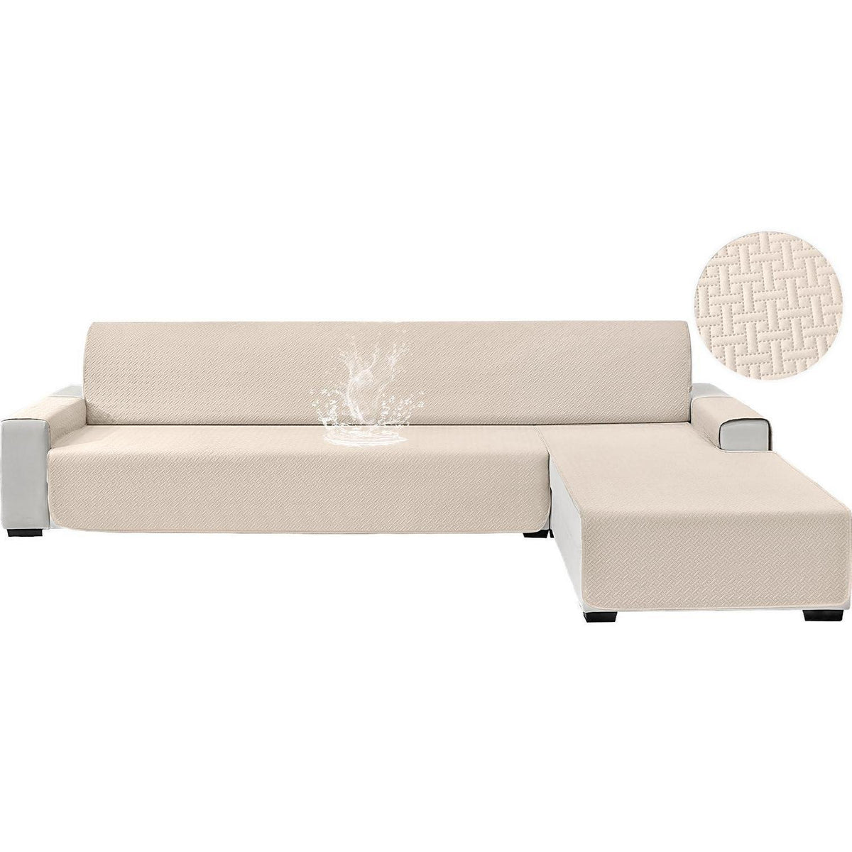 Wasserdichter Sofabezug L-Form 4 Sitzer – Beige, Rutschfest & Waschbar