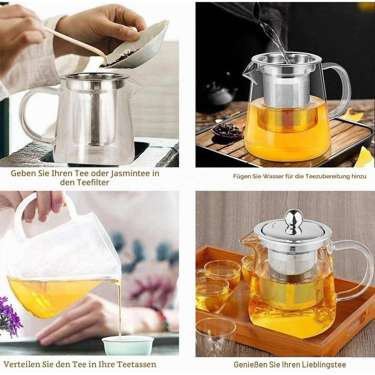 Glas-Teekanne mit Edelstahlfilter – 750ml