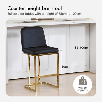Barhocker 2er Set Samt mit goldenen Beinen