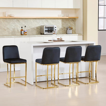 Barhocker 2er Set Samt mit goldenen Beinen