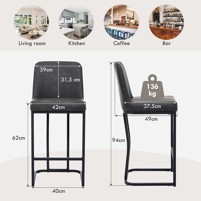 Barhocker Set 4 Grau – Gepolsterte Tresenstühle mit Metallbein