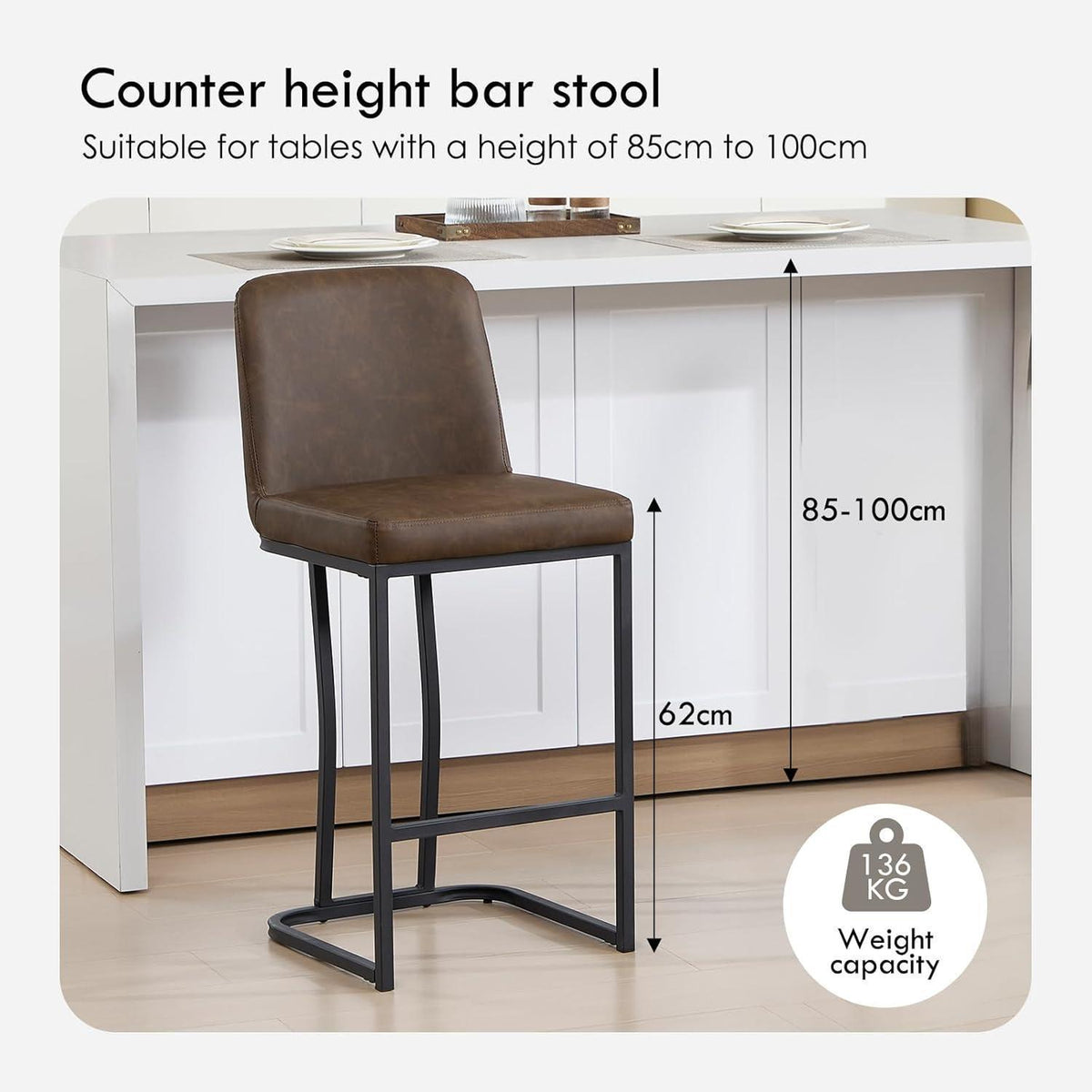Barhocker 2er Set, Braun – Bequeme Tresenstühle in Lederoptik