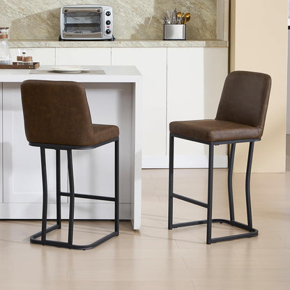 Barhocker 2er Set, Braun – Bequeme Tresenstühle in Lederoptik