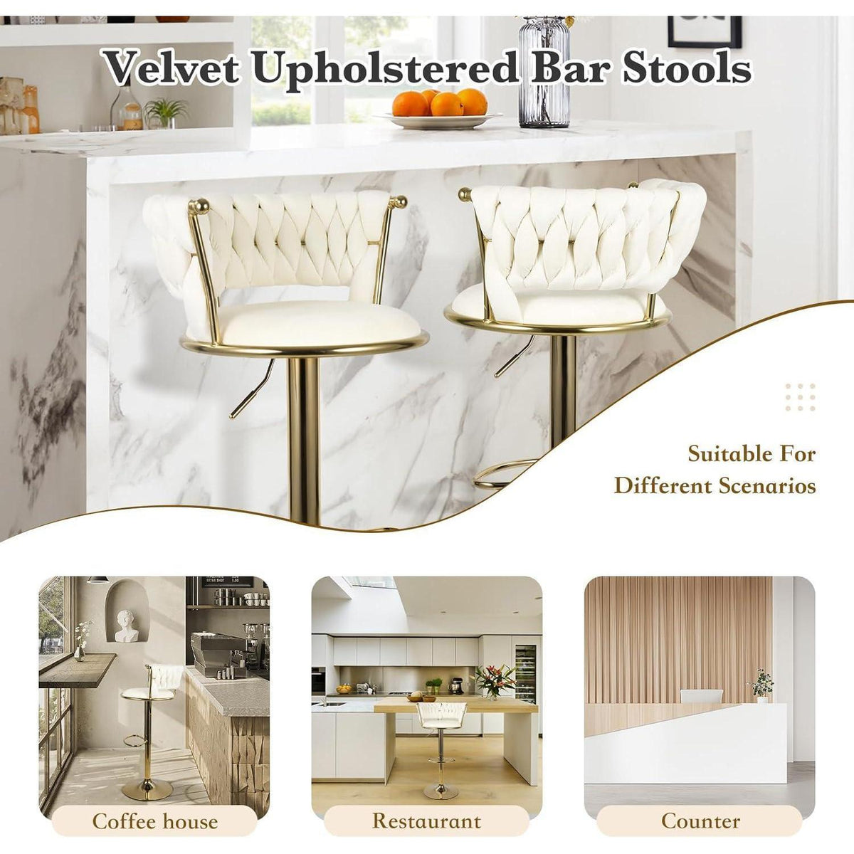 Höhenverstellbarer Barhocker 2er Set – Gold/Beige