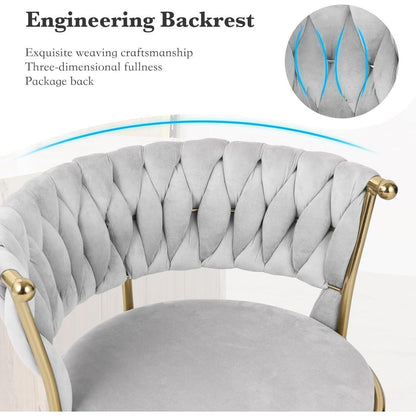Barhocker Set 4er – Höhenverstellbar, Geflochtene Rückenlehne, Gold/Grau