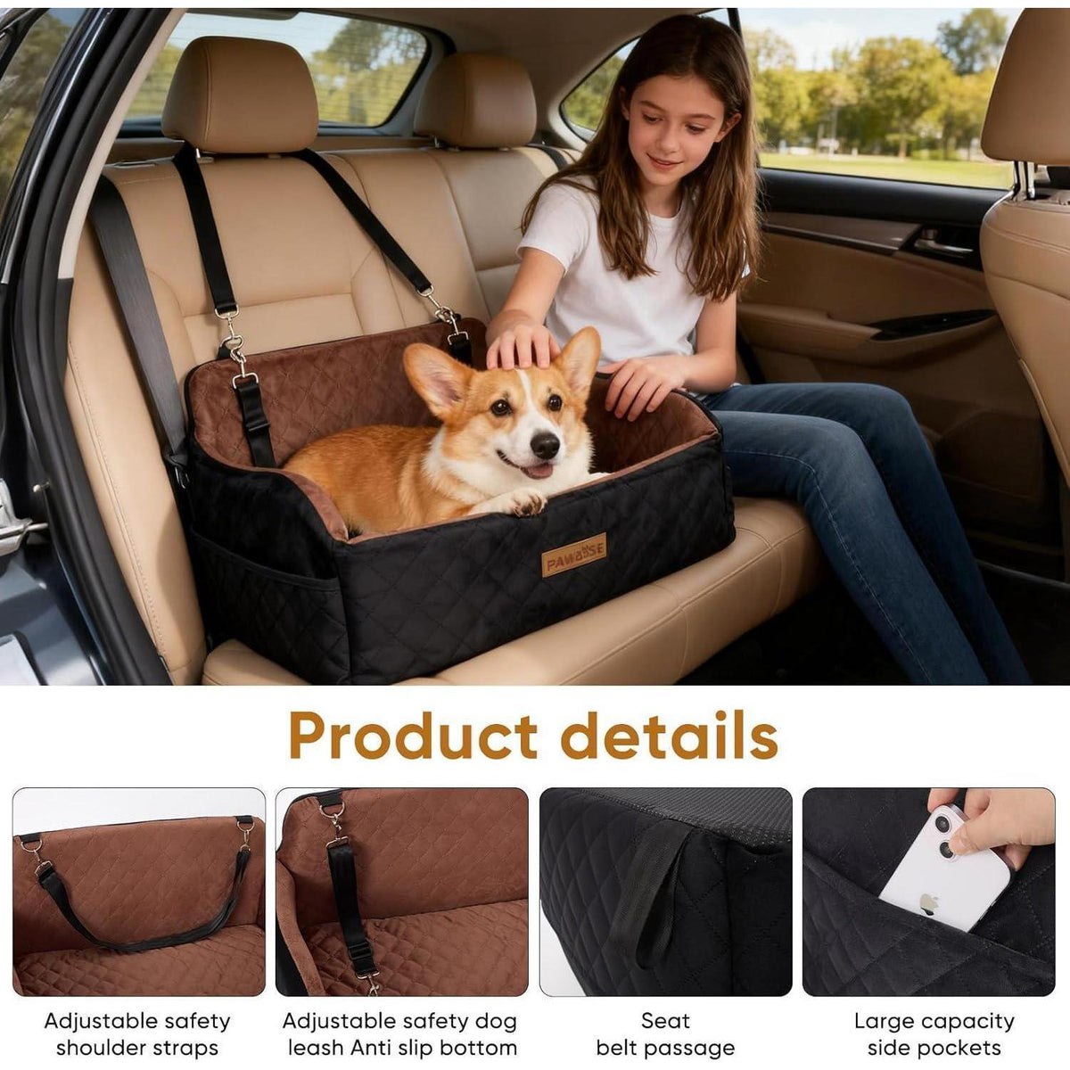 Hunde-Autositz mit Memory-Schaum & Sicherheitsgurten