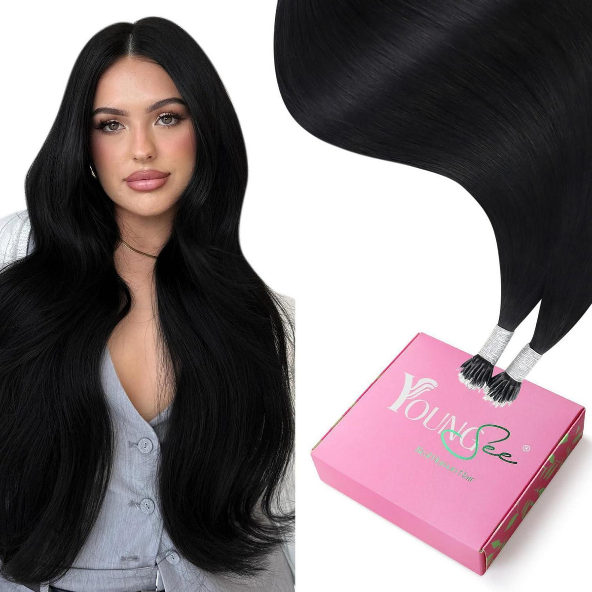 Echthaar Nano Ring Extensions Schwarz 60cm - 50g