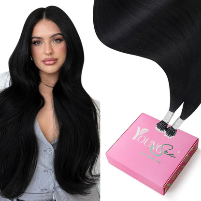 Echthaar Nano Ring Extensions Schwarz 60cm - 50g