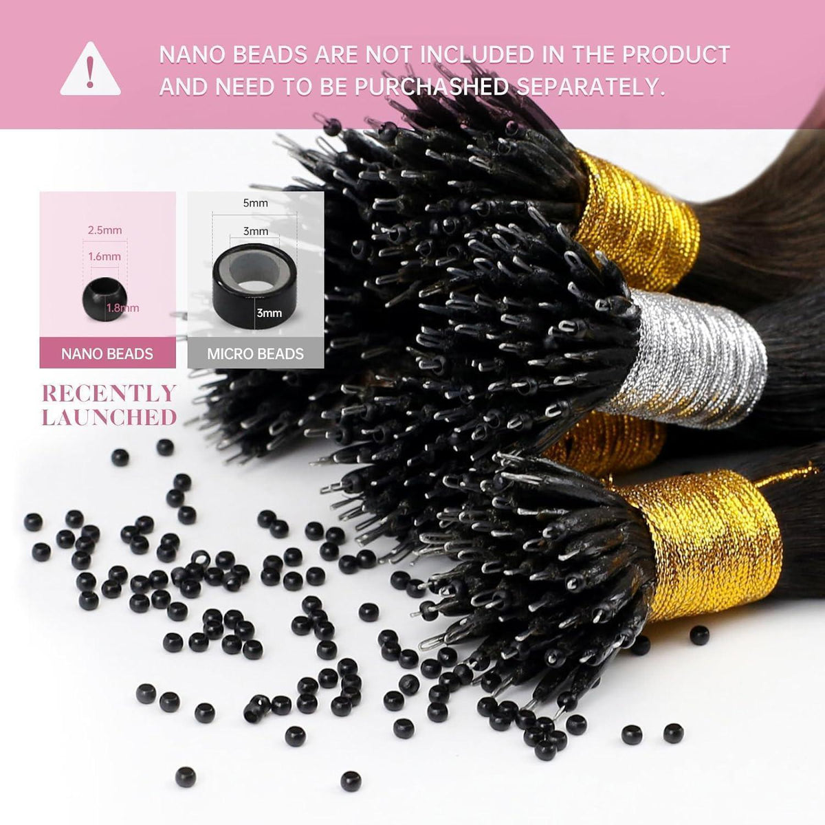 Echthaar Nano Ring Extensions Schwarz 60cm - 50g
