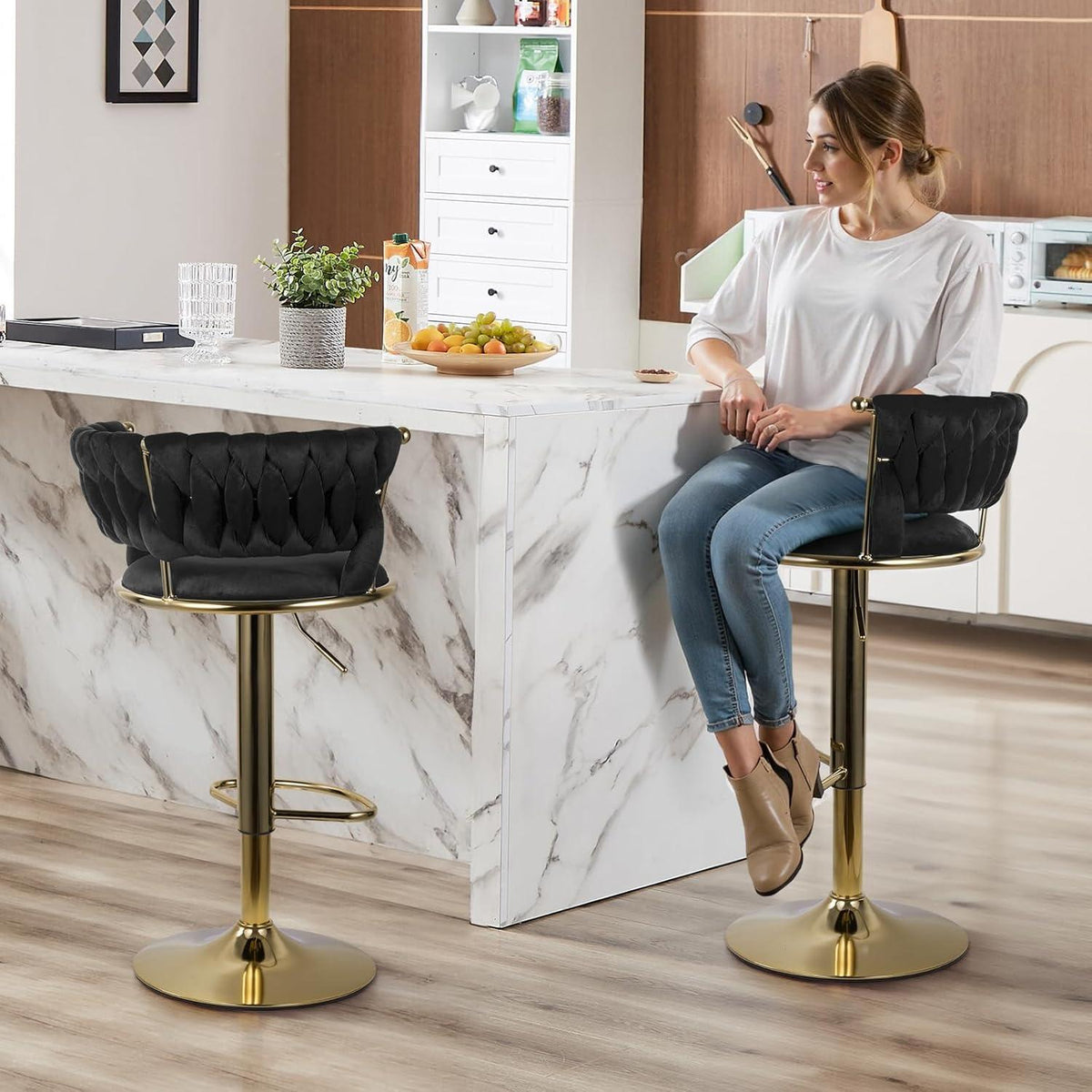 Höhenverstellbarer Barhocker 2er Set – Gold/Schwarz