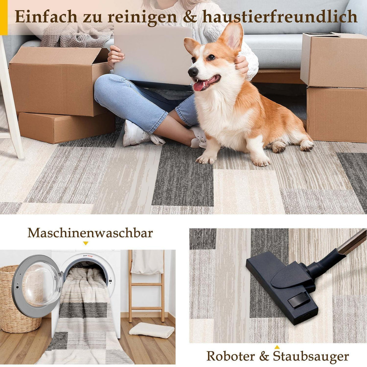 Waschbarer Teppich Beige 200x300cm – Modern & Flauschig