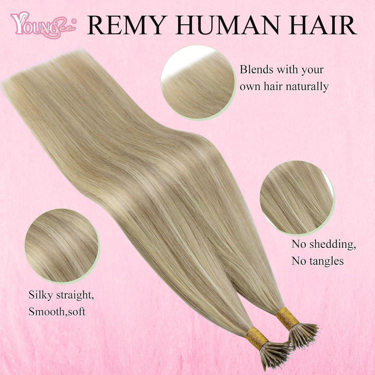 Echthaar Nanoring Extensions Blond 60cm – Natürliche Verlängerung