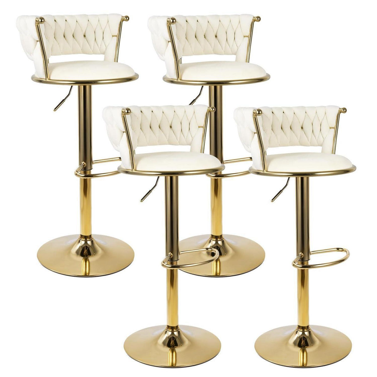 Barhocker Set 4er – Höhenverstellbar, Geflochten, Gold/Beige