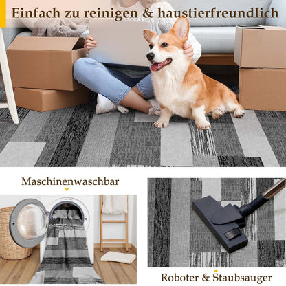 Waschbarer Teppich Schwarz 300x400cm – Modern & Rutschfest