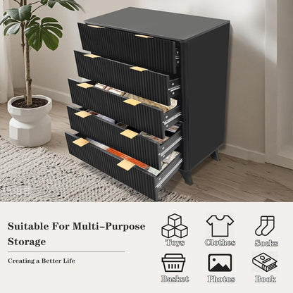 Schwarzes Sideboard mit 5 Schubladen – Modern & Viel Stauraum